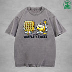 Waffle-Y SweetInterest Printed Washed T-Shirt 230G Loose Trendy Fashionable 100%Cotton Short Sleeve Top