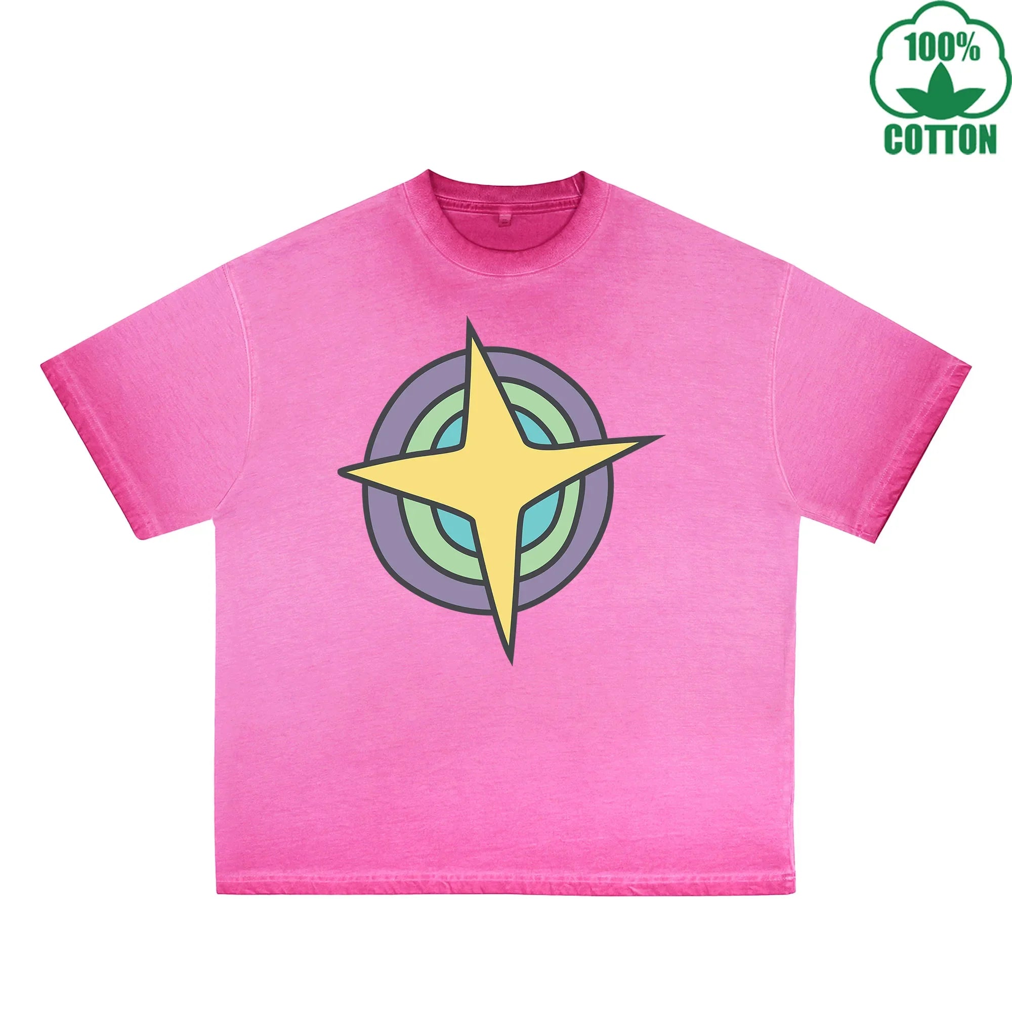 Planet Printed Dirty WashT-Shirt 230G Multicolor Loose Trendy Fashionable 100%Cotton Short Sleeve Top