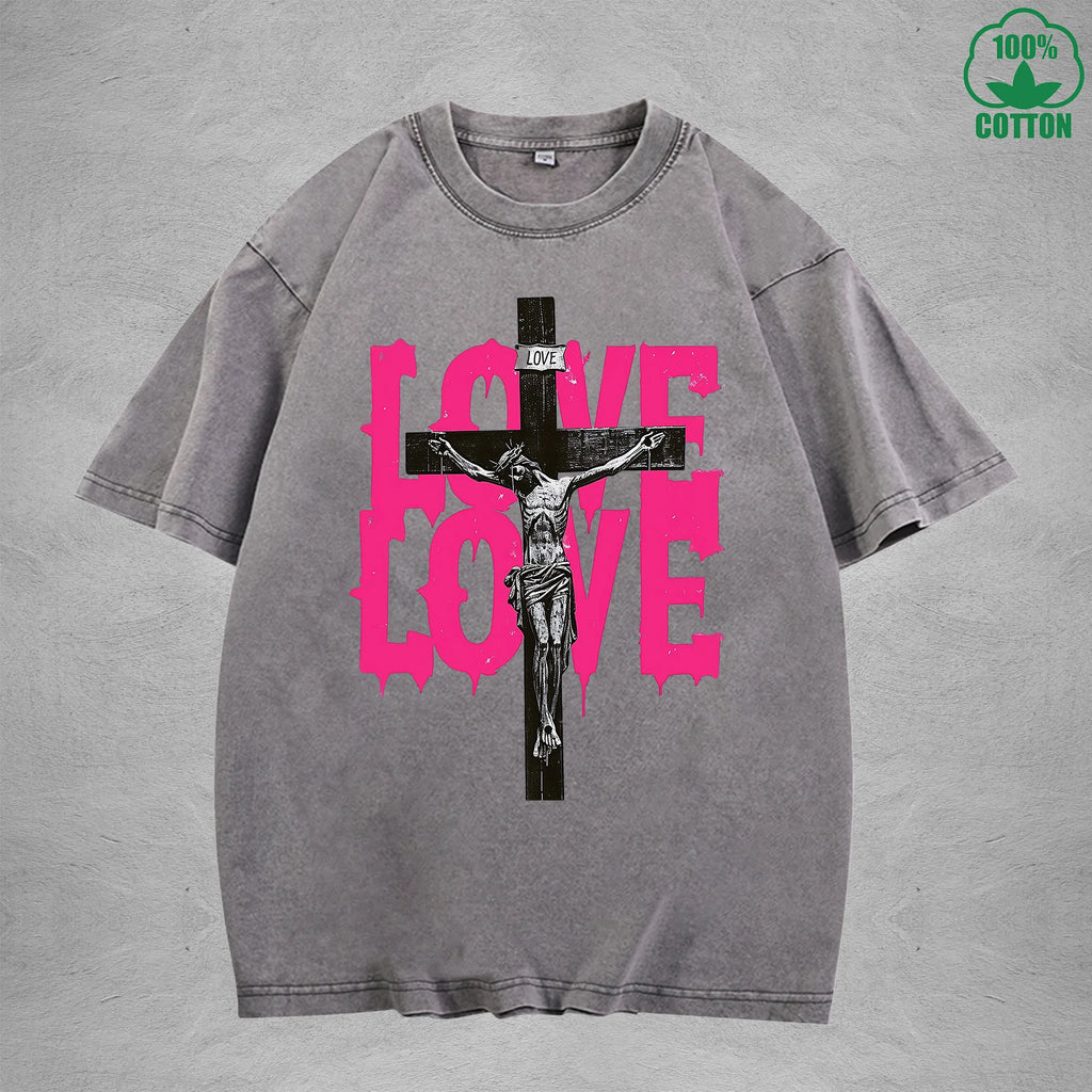 Love American Retro 230G Washed T-Shirt Available in Multiple Colors Fashionable Pure Cotton Short Sleeve
