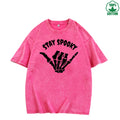 Stay Spooky Quirky Fun Printed Washed T-Shirt 230G American Style Fashion Loose Trendy Fashionable Cotton Short Sleeve Top