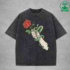 Roses And Vipers Printed Washed T-Shirt 230G Multicolor Minimalist Loose Trendy Fashionable Cotton Short Sleeve Top