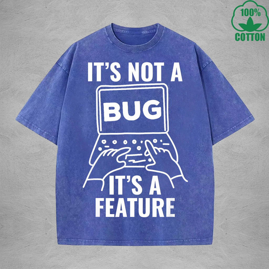 Its Not A BugInterest Printed Washed T-Shirt 230G Loose Trendy Fashionable 100%Cotton Short Sleeve Top