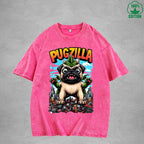 PugzillaInterest Printed Washed T-Shirt 230G Loose Trendy Fashionable 100%Cotton Short Sleeve Top