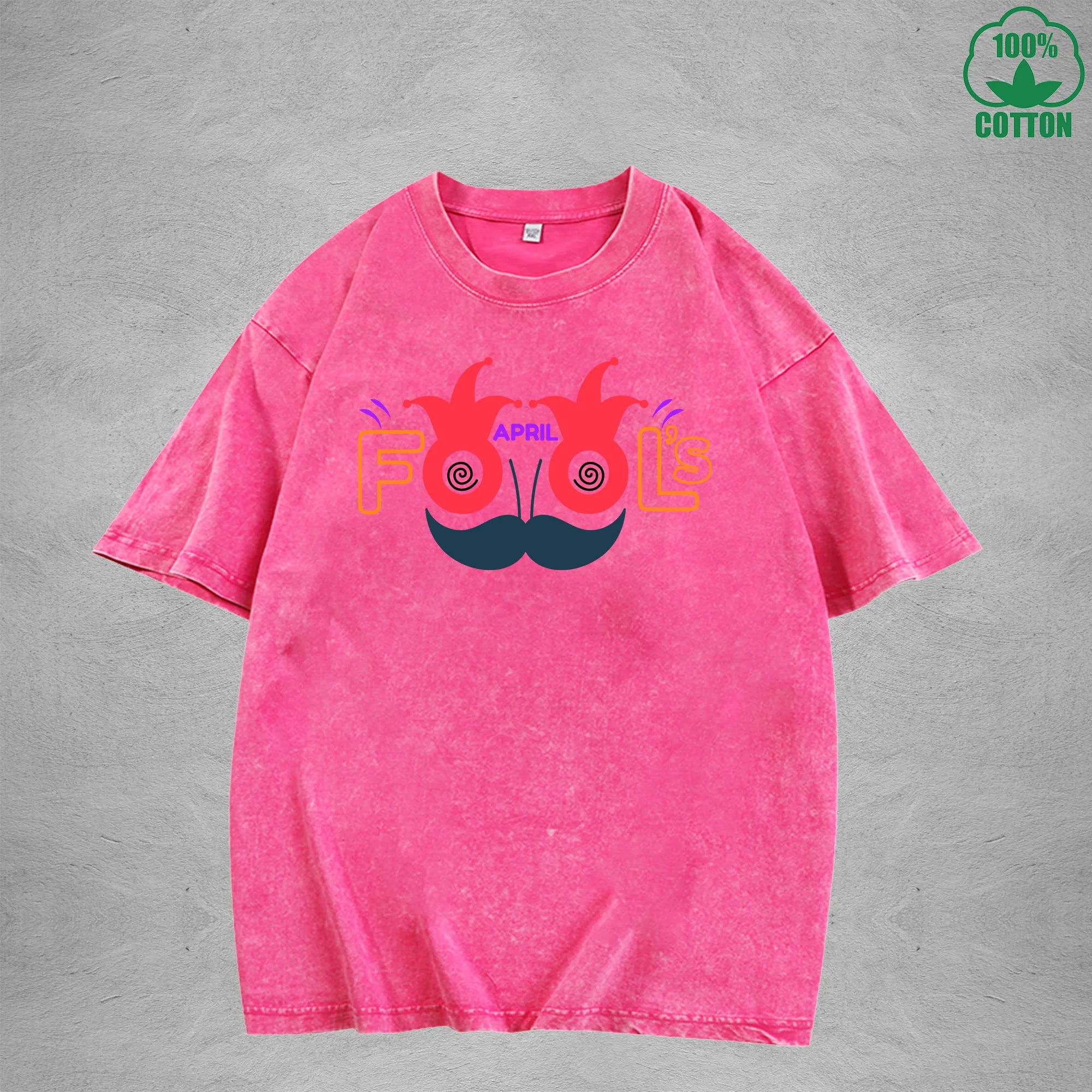 April Fool Days Interest Printed Washed T-Shirt 230G Multicolor Loose Trendy Fashionable 100%Cotton Short Sleeve Top
