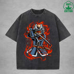 Ghost Samurai Interest Printed Washed T-Shirt 230G Multicolor Loose Trendy Fashionable Cotton Short Sleeve Top