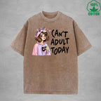 Can't Adult TodayInterest Printed Washed T-Shirt 230G Loose Trendy Fashionable 100%Cotton Short Sleeve Top