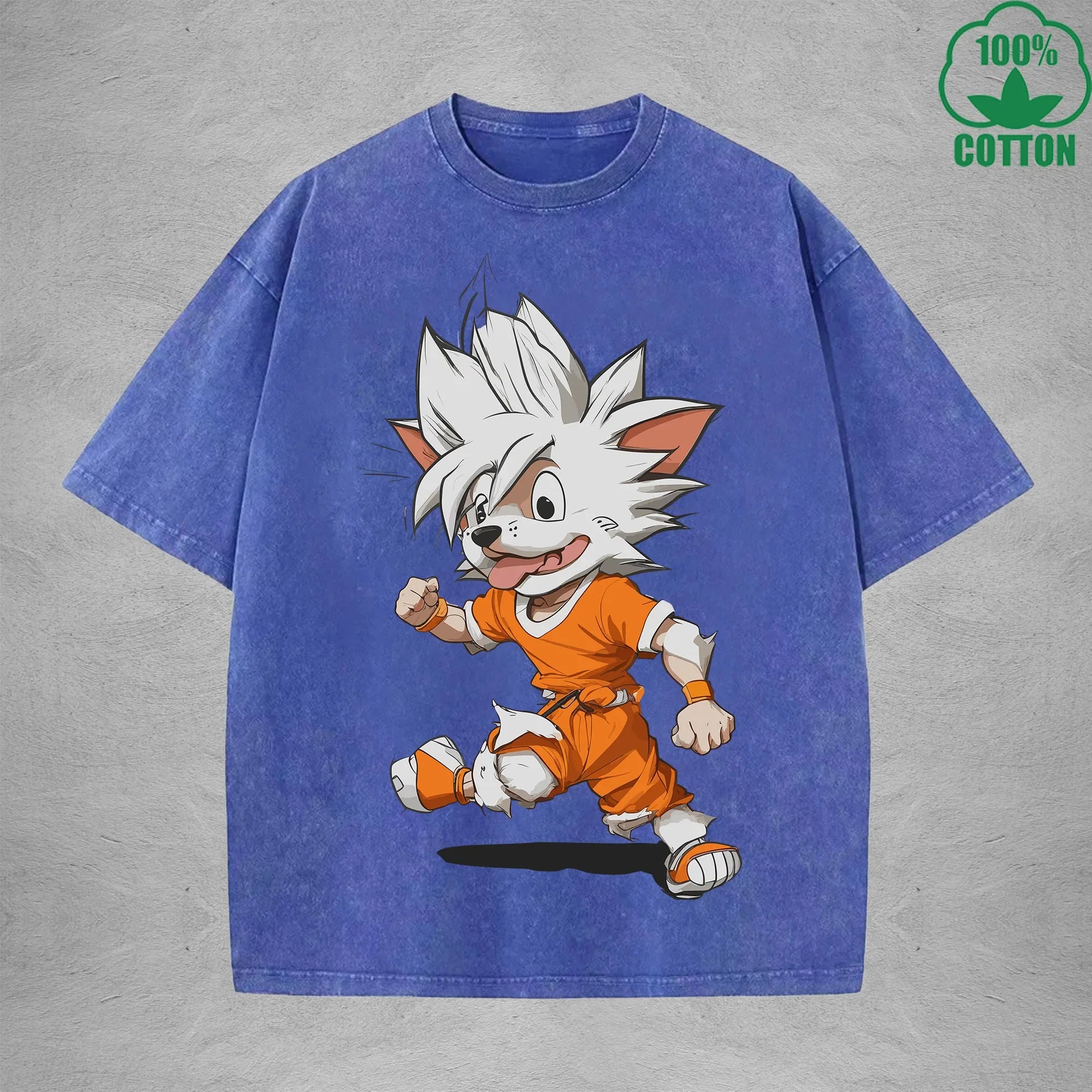 Dog GOKUInterest Printed Washed T-Shirt 230G Loose Trendy Fashionable 100%Cotton Short Sleeve Top