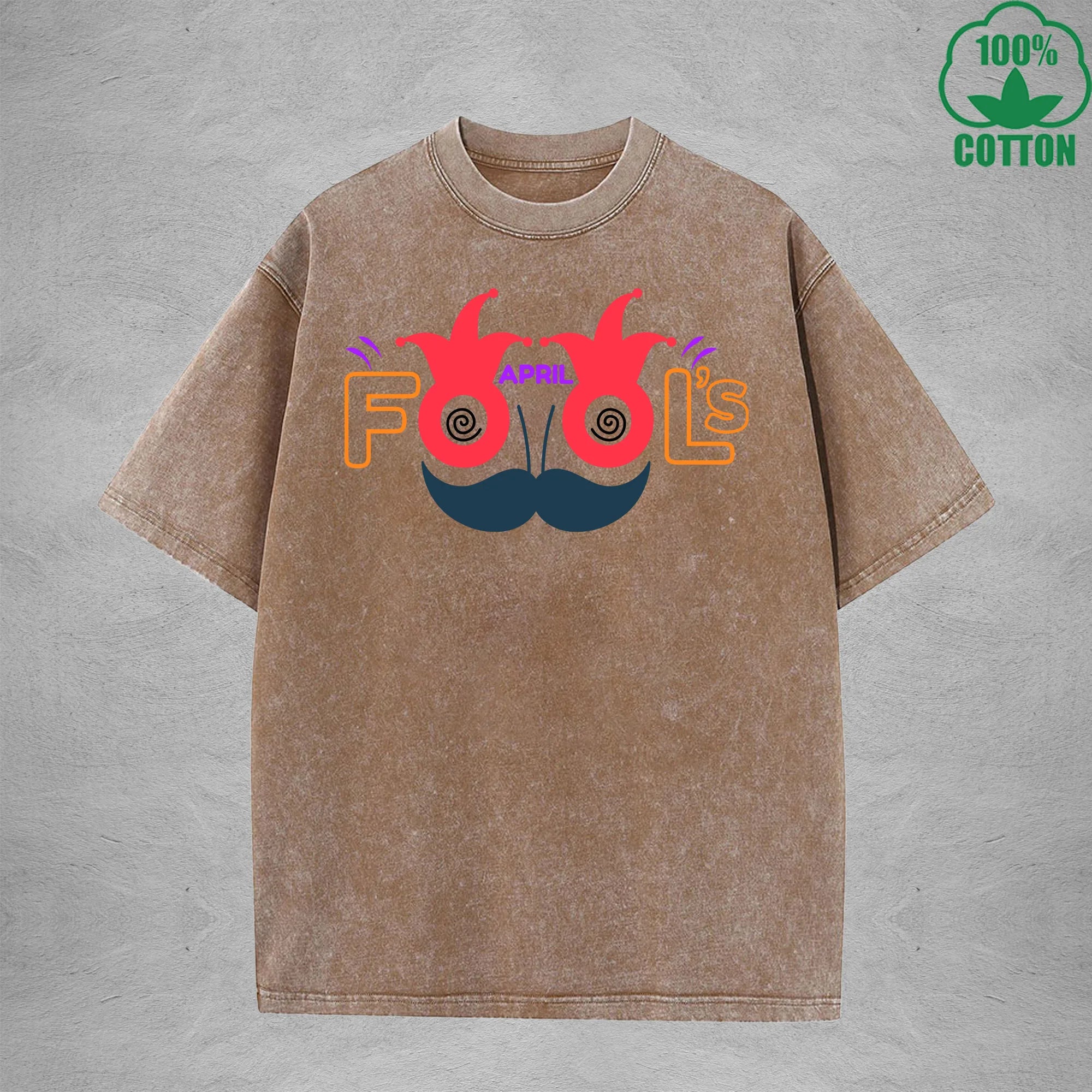 April Fool Days Interest Printed Washed T-Shirt 230G Multicolor Loose Trendy Fashionable 100%Cotton Short Sleeve Top