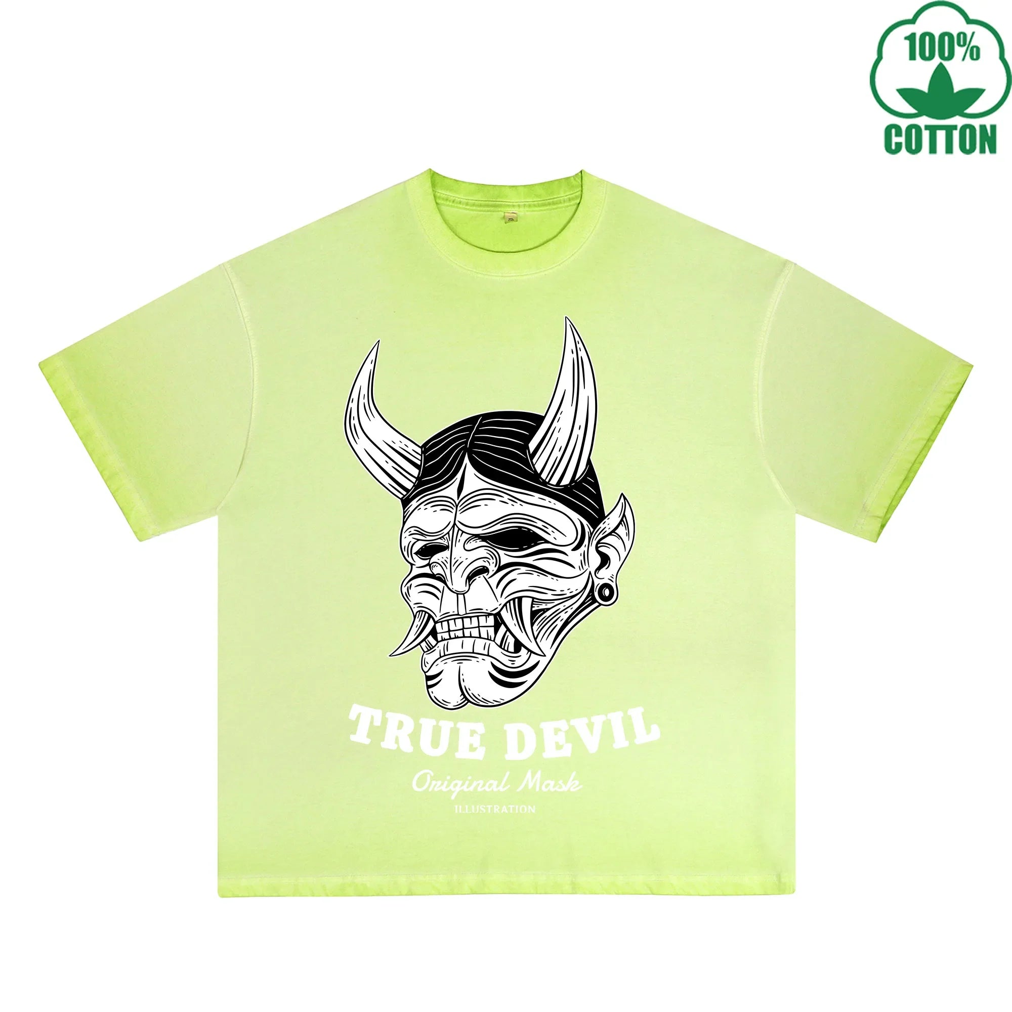 True Devil Printed Dirty WashT-Shirt 230G Multicolor Loose Trendy Fashionable 100%Cotton Short Sleeve Top