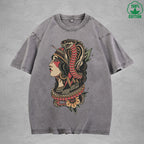 Venomous Snake ChiefInterest Printed Washed T-Shirt 230G Multicolor Loose Trendy Fashionable 100%Cotton Short Sleeve Top