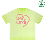 MY Love Printed Dirty WashT-Shirt 230G Multicolor Loose Trendy Short Sleeves Fashionable 100%Cotton Top
