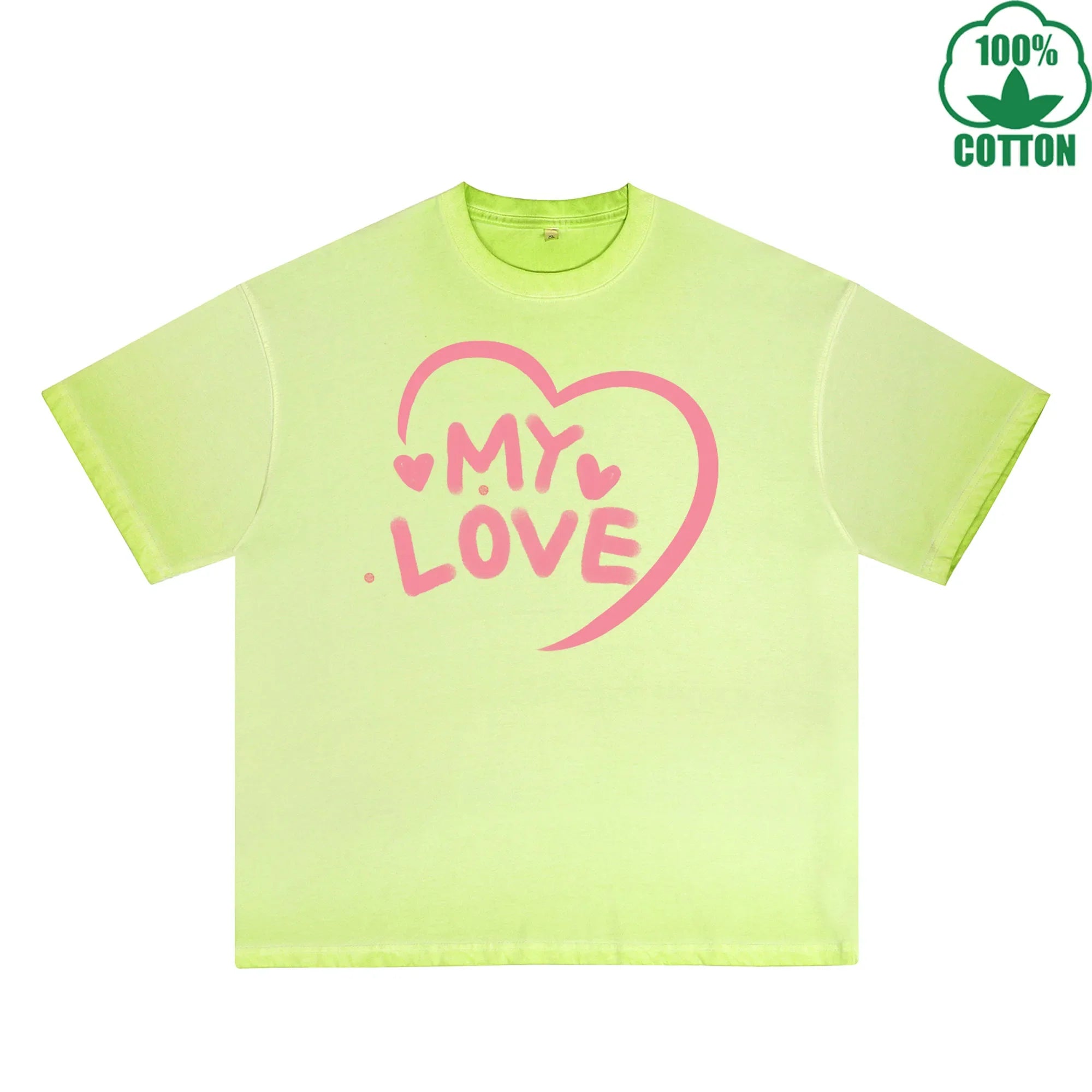 MY Love Printed Dirty WashT-Shirt 230G Multicolor Loose Trendy Short Sleeves Fashionable 100%Cotton Top