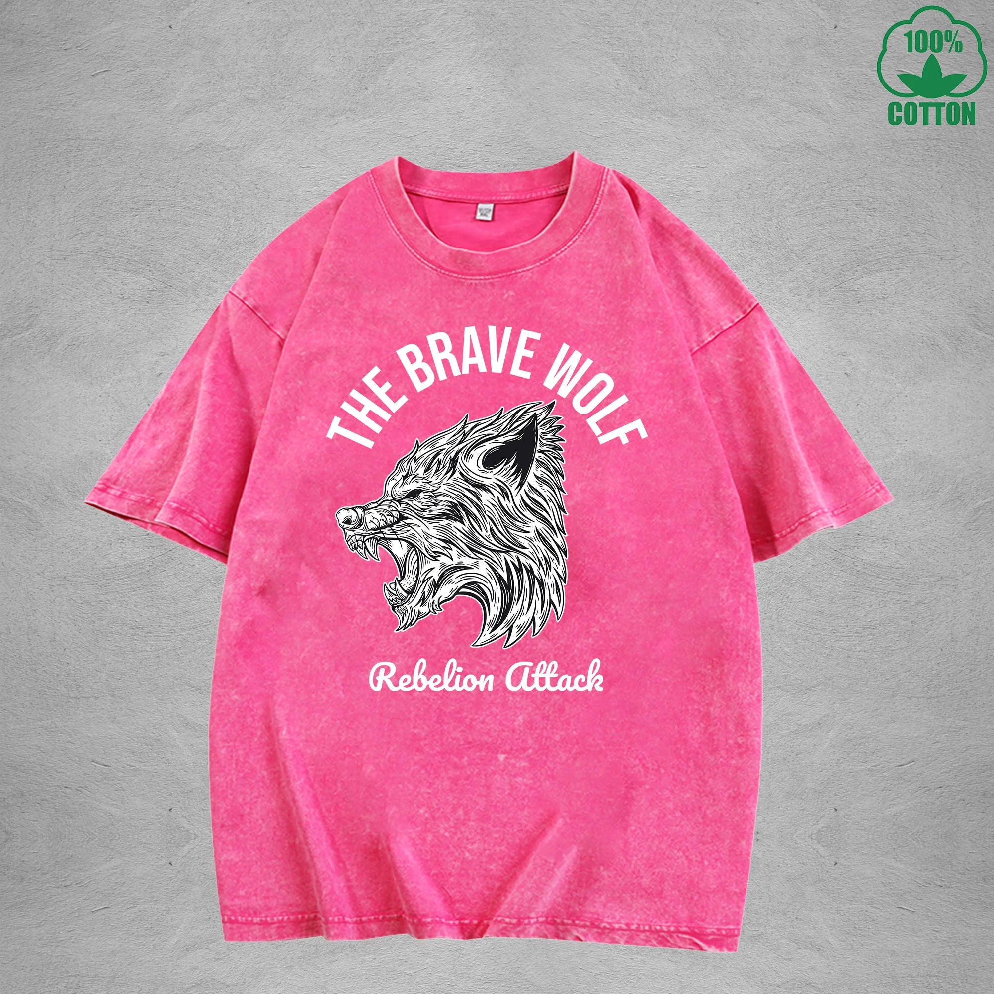 The Brave WolfInterest Printed Washed T-Shirt 230G Multicolor Loose Trendy Fashionable 100%Cotton Short Sleeve Top