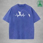Fisherman Interesting Printed Washed T-Shirt 230G Multicolor Loose Trendy Fashionable Cotton Short Sleeve Top
