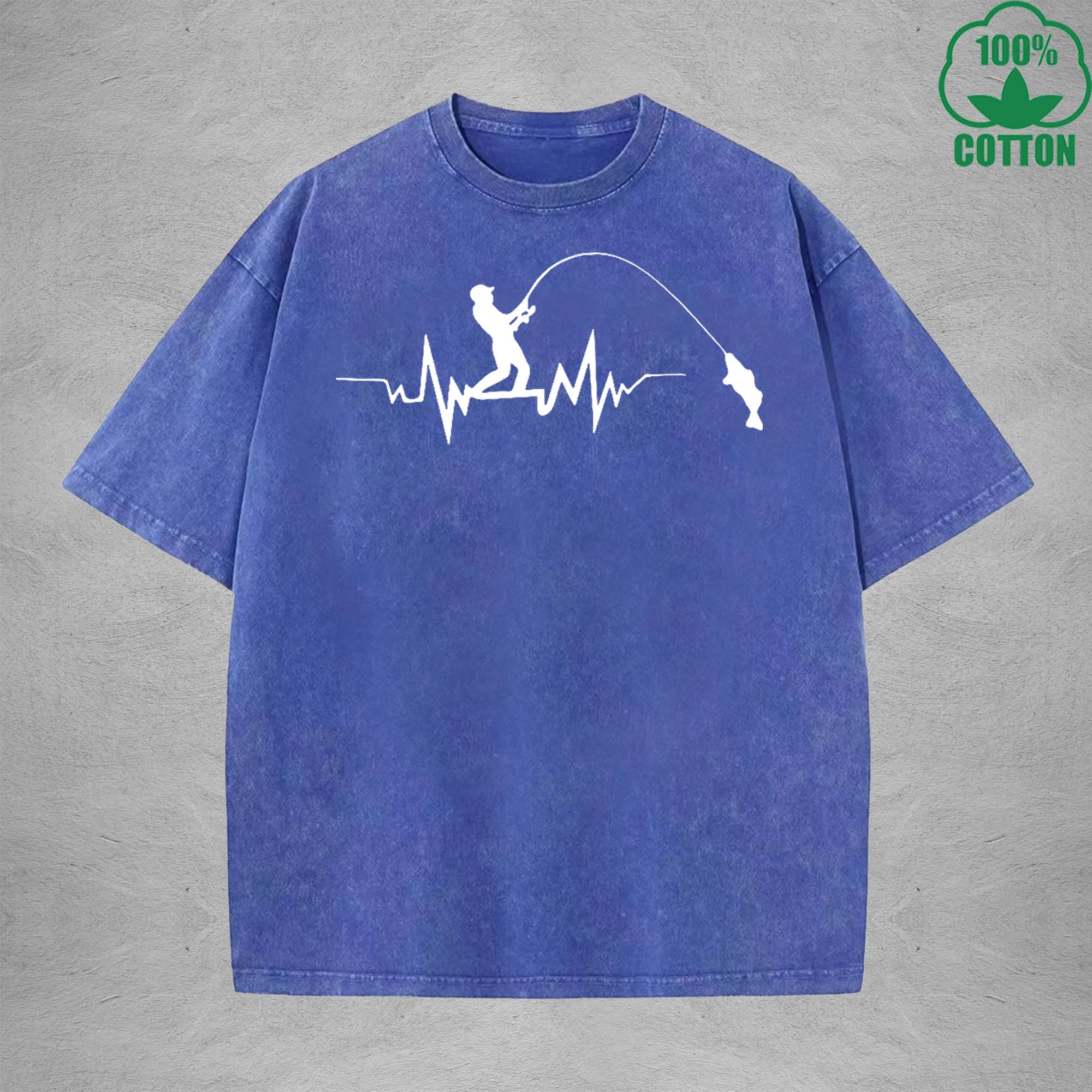 Fisherman Interesting Printed Washed T-Shirt 230G Multicolor Loose Trendy Fashionable Cotton Short Sleeve Top