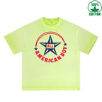 All American Boy Printed Dirty Wash T-Shirt 230G Multicolor Loose Trendy Fashionable 100%Cotton Short Sleeve Top