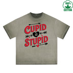 God of Love is Stupid Printed Dirty Wash T-Shirt 230G Multicolor Loose Trendy Fashionable 100%Cotton Short Sleeve Top