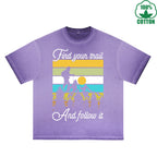 Outdoor Adventure Printed Dirty WashT-Shirt 230G Multicolor Loose Trendy Fashionable 100%Cotton Short Sleeve Top