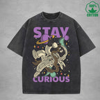 Stay Curious American Retro 230G Washed T-Shirt Available in Multiple Colors Fashionable Pure Cotton Short Sleeve
