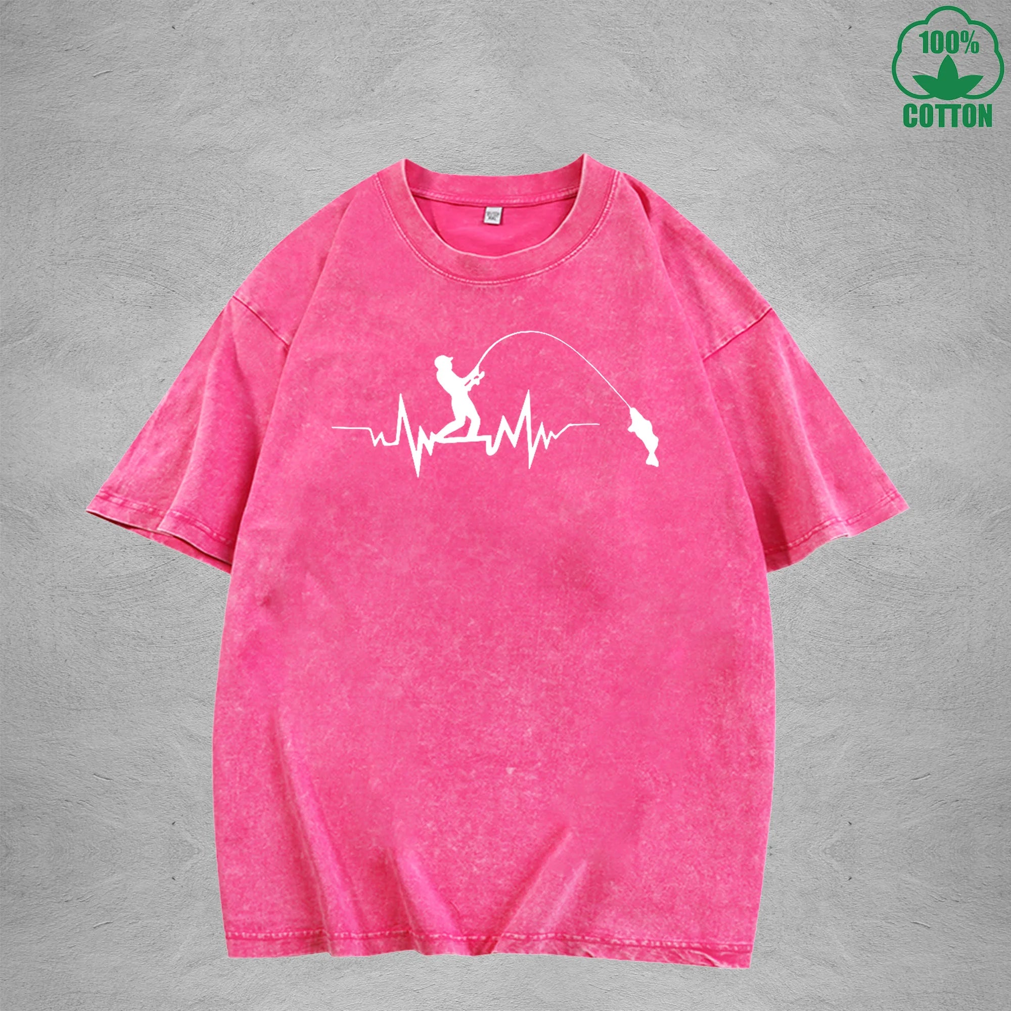 Fisherman Interesting Printed Washed T-Shirt 230G Multicolor Loose Trendy Fashionable Cotton Short Sleeve Top