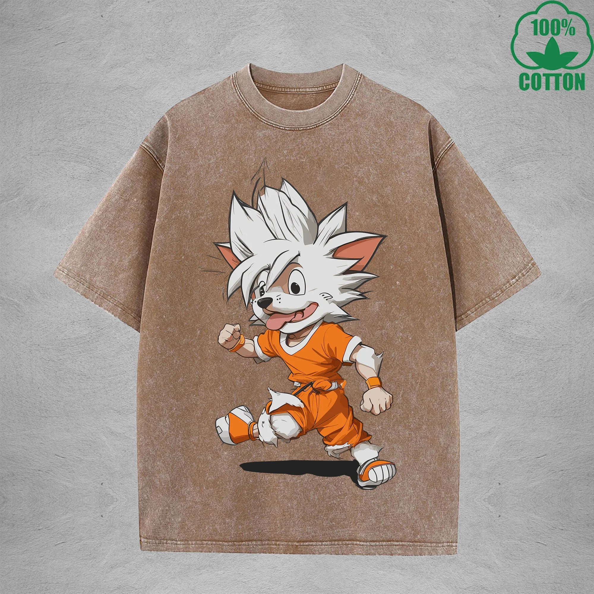 Dog GOKUInterest Printed Washed T-Shirt 230G Loose Trendy Fashionable 100%Cotton Short Sleeve Top