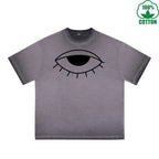 The Mysterious Eye Printed Dirty WashT-Shirt 230G Multicolor Loose Trendy Fashionable 100%Cotton Short Sleeve Top