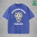 Japanese MaskInterest Printed Washed T-Shirt 230G Multicolor Loose Trendy Fashionable 100%Cotton Short Sleeve Top