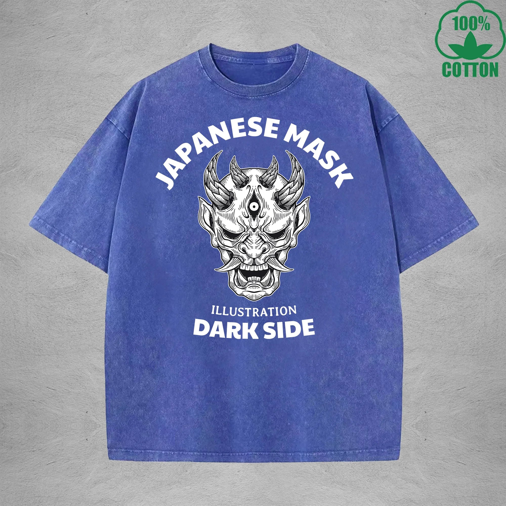 Japanese MaskInterest Printed Washed T-Shirt 230G Multicolor Loose Trendy Fashionable 100%Cotton Short Sleeve Top