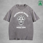 Japanese MaskInterest Printed Washed T-Shirt 230G Multicolor Loose Trendy Fashionable 100%Cotton Short Sleeve Top