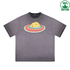 Microcosm Printed Dirty WashT-Shirt 230G Multicolor Loose Trendy Fashionable 100%Cotton Short Sleeve Top