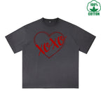 Xoxo Printed Dirty Wash T-Shirt 230G Multicolor Loose Trendy Fashionable 100%Cotton Short Sleeve Top