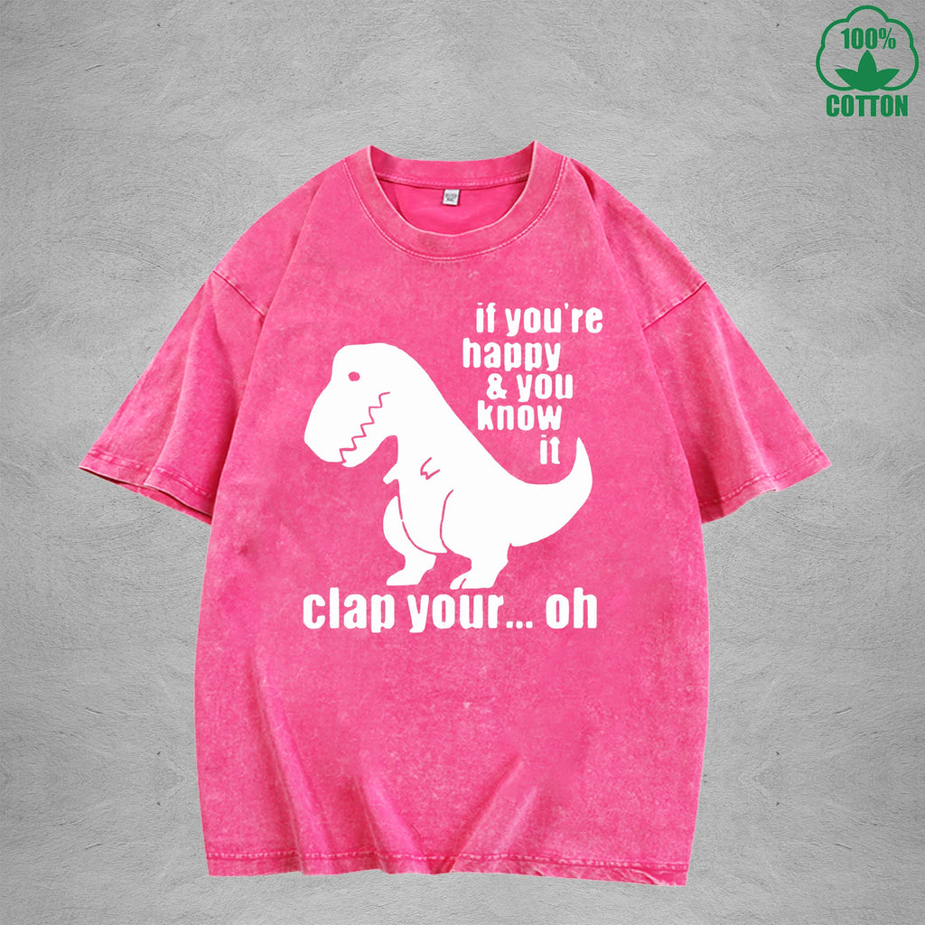 DinosaurInterest Printed Washed T-Shirt 230G Loose Trendy Fashionable 100%Cotton Short Sleeve Top