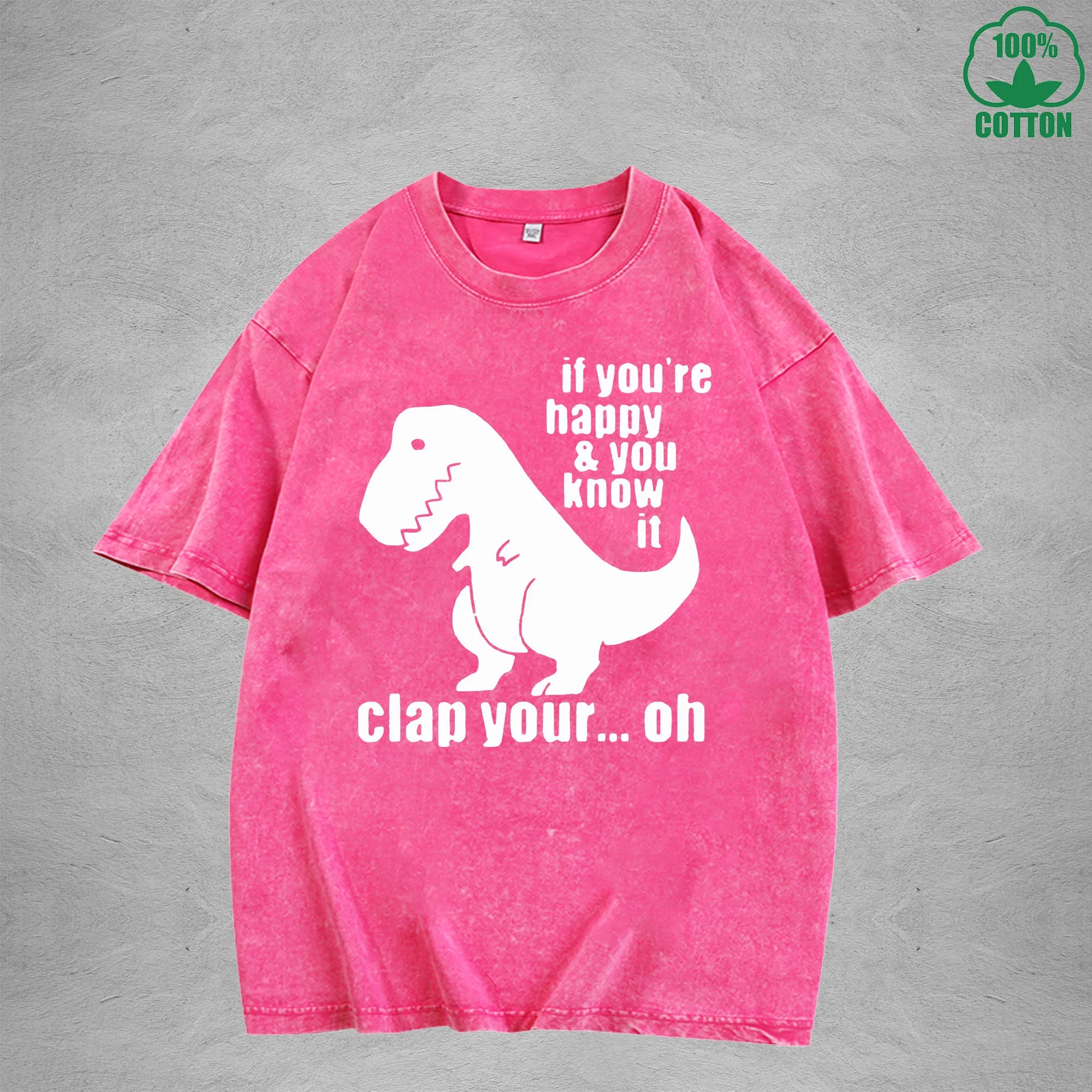 DinosaurInterest Printed Washed T-Shirt 230G Loose Trendy Fashionable 100%Cotton Short Sleeve Top