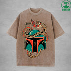 Deadly SnakeInterest Printed Washed T-Shirt 230G Multicolor Loose Trendy Fashionable 100%Cotton Short Sleeve Top