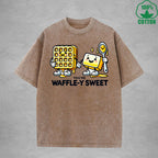 Waffle-Y SweetInterest Printed Washed T-Shirt 230G Loose Trendy Fashionable 100%Cotton Short Sleeve Top