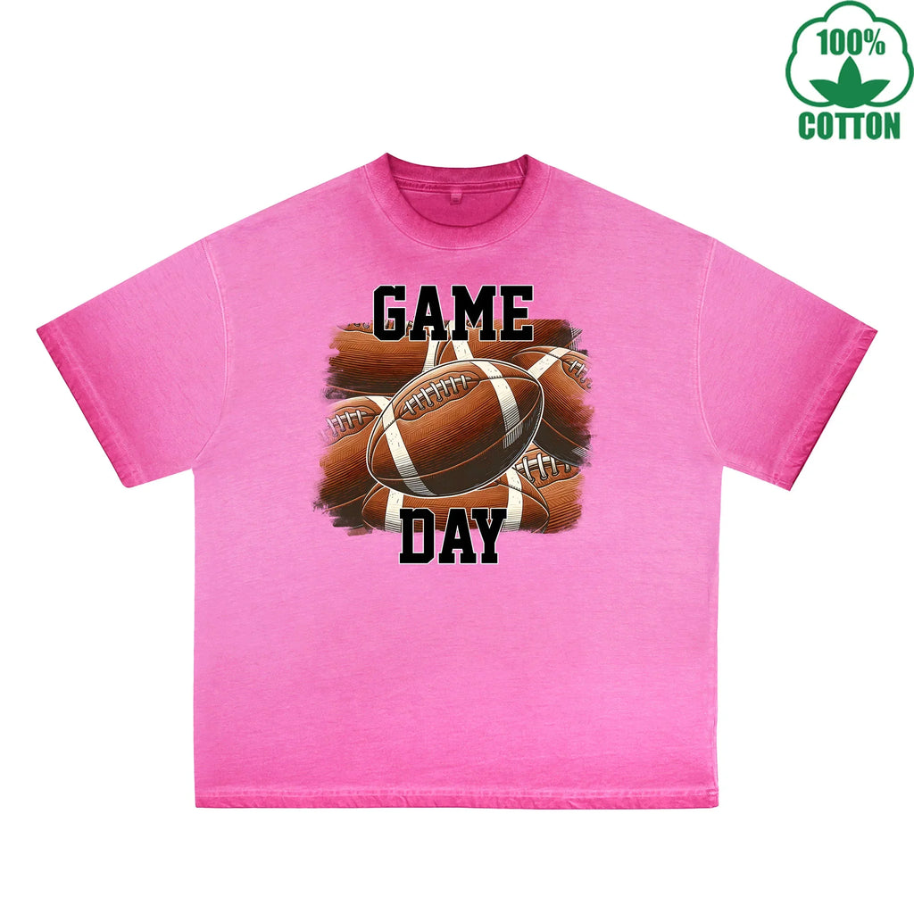 Game Day Printed Dirty Wash T-Shirt 230G Multicolor Loose Trendy Fashionable 100%Cotton Short Sleeve Top