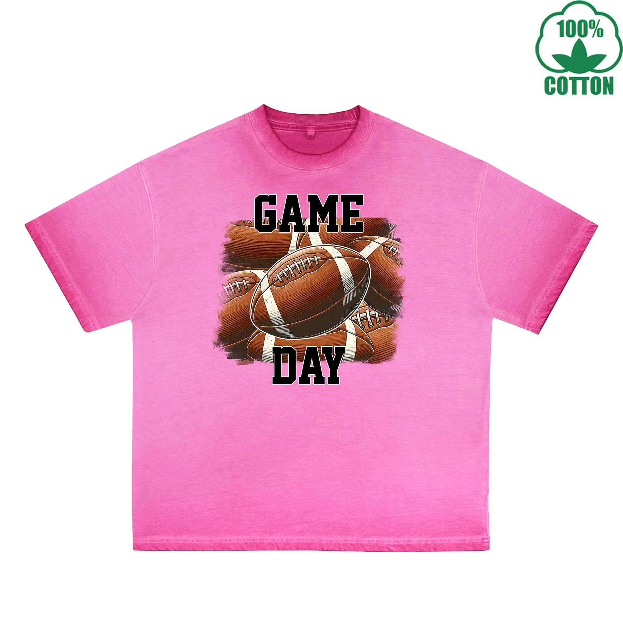 Game Day Printed Dirty Wash T-Shirt 230G Multicolor Loose Trendy Fashionable 100%Cotton Short Sleeve Top