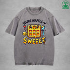 Waffle-Y SweetInterest Printed Washed T-Shirt 230G Loose Trendy Fashionable 100%Cotton Short Sleeve Top