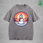 Christmas Snowman Interest Printed Washed T-Shirt 230G Multicolor Loose Trendy Fashionable Cotton Short Sleeve Top