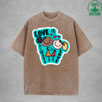 Love is always loveInterest Printed Washed T-Shirt 230G Loose Trendy Fashionable 100%Cotton Short Sleeve Top
