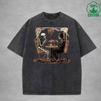 Skeleton Printed Washed T-Shirt 230G Loose Trendy Fashionable Cotton Short Sleeve Top