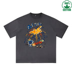 Bes T CLASS Printed Dirty WashT-Shirt 230G Multicolor Loose Trendy Short Sleeves Fashionable 100%Cotton Top