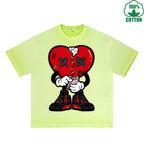 Injured Heart Printed Dirty WashT-Shirt 230G Multicolor Loose Trendy Fashionable 100%Cotton Short Sleeve Top