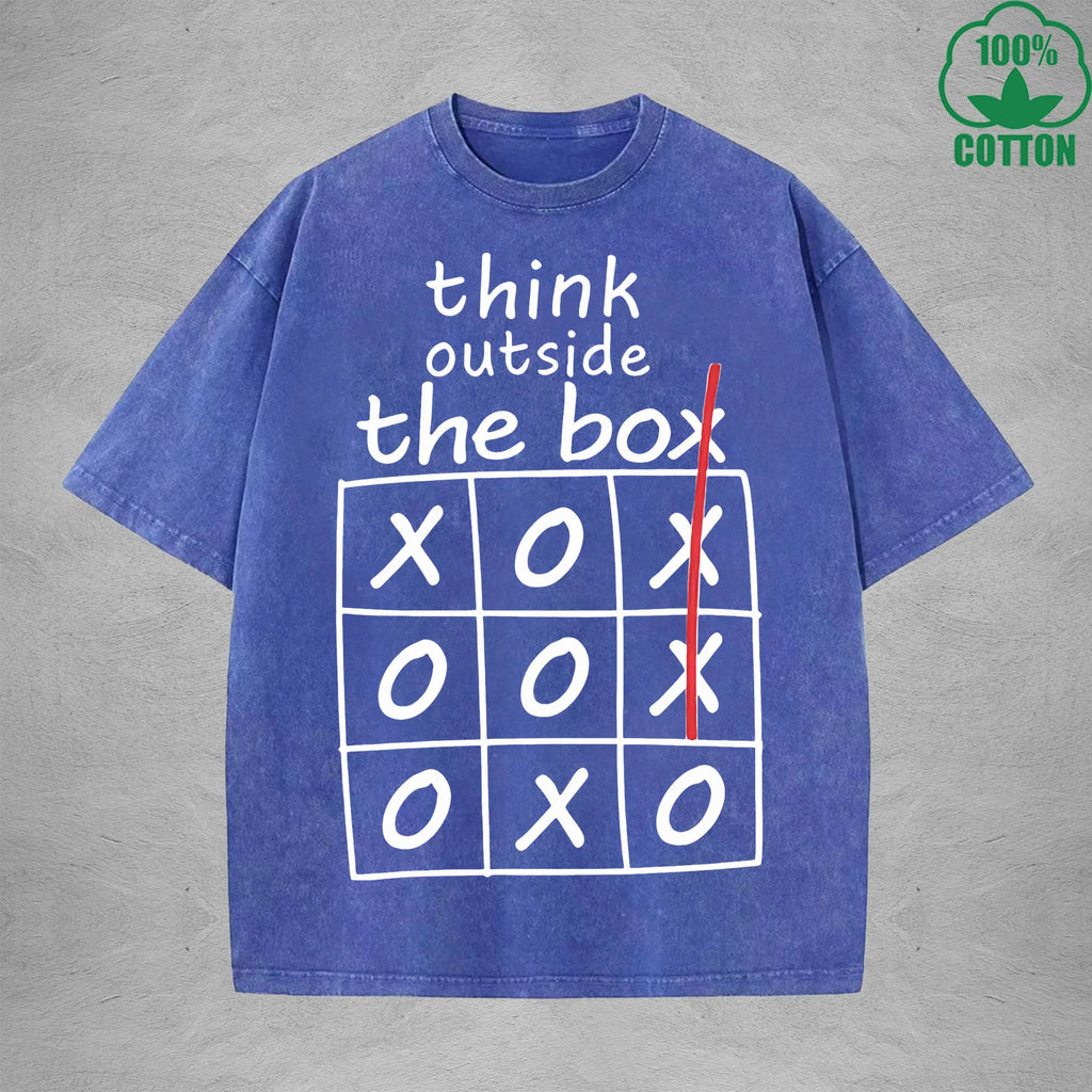 Think Outside The BoxInterest Printed Washed T-Shirt 230G Loose Trendy Fashionable 100%Cotton Short Sleeve Top