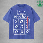 Think Outside The BoxInterest Printed Washed T-Shirt 230G Loose Trendy Fashionable 100%Cotton Short Sleeve Top