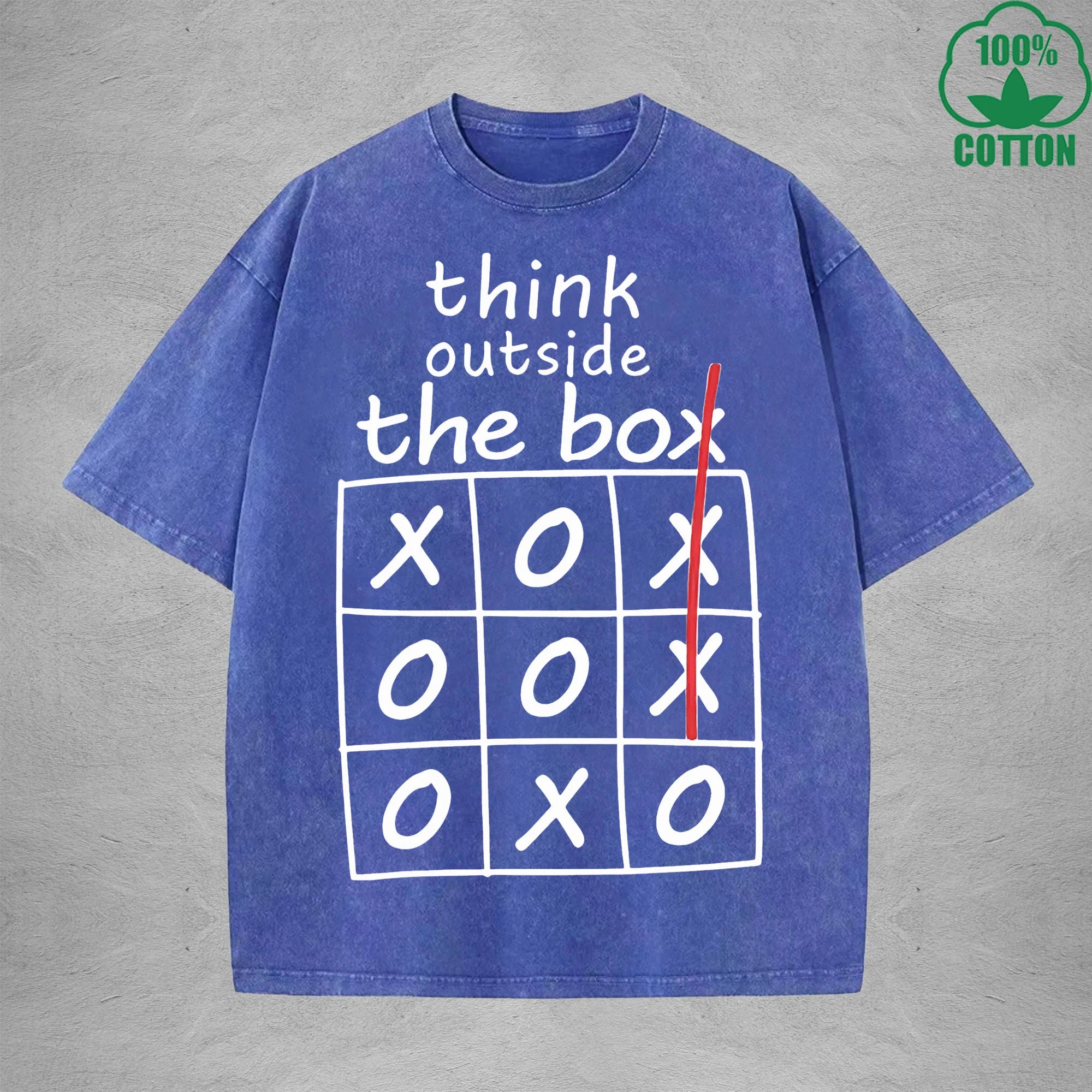 Think Outside The BoxInterest Printed Washed T-Shirt 230G Loose Trendy Fashionable 100%Cotton Short Sleeve Top