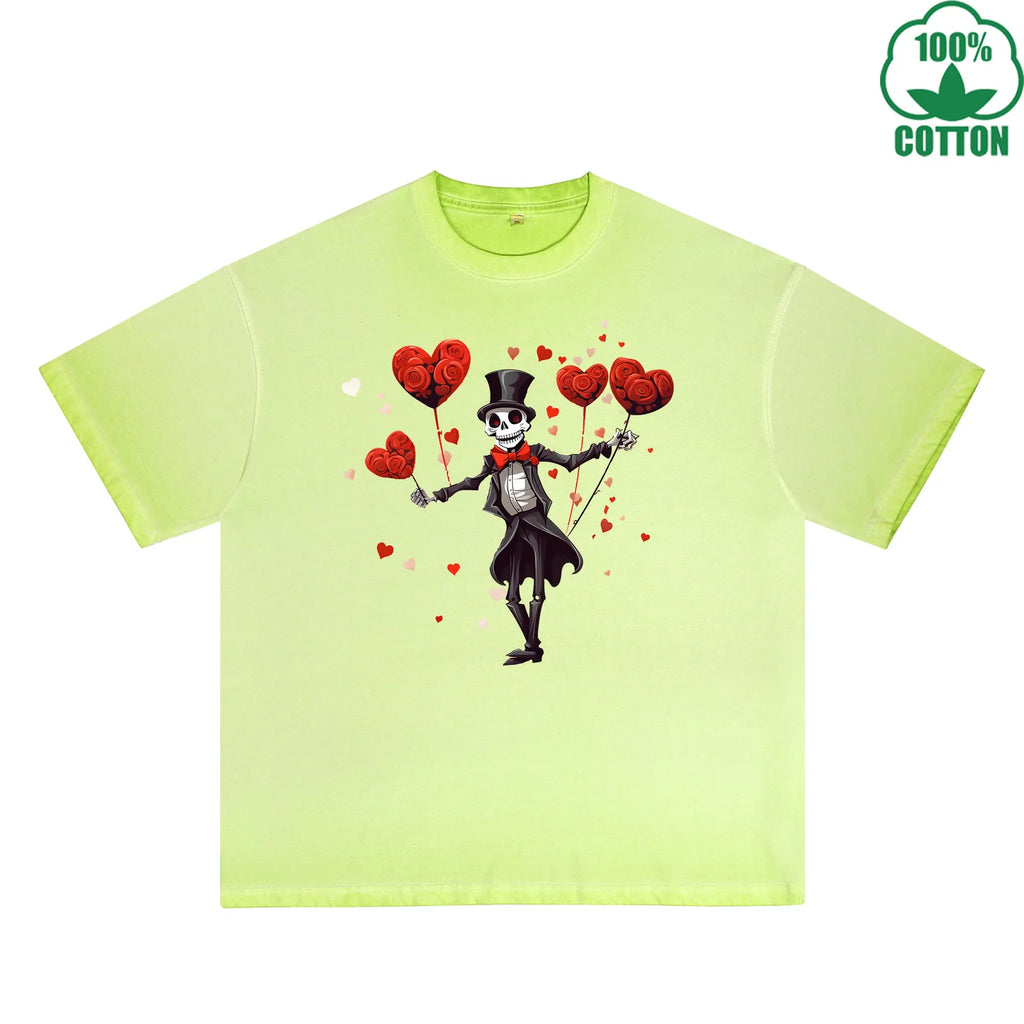 LOVE Printed Dirty Wash T-Shirt 230G Multicolor Loose Trendy Fashionable 100%Cotton Short Sleeve Top