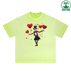 LOVE Printed Dirty Wash T-Shirt 230G Multicolor Loose Trendy Fashionable 100%Cotton Short Sleeve Top