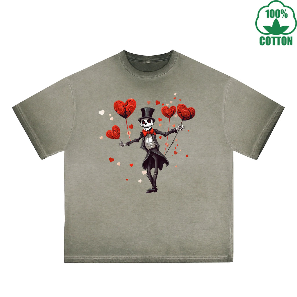 LOVE Printed Dirty Wash T-Shirt 230G Multicolor Loose Trendy Fashionable 100%Cotton Short Sleeve Top
