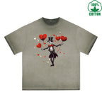 LOVE Printed Dirty Wash T-Shirt 230G Multicolor Loose Trendy Fashionable 100%Cotton Short Sleeve Top